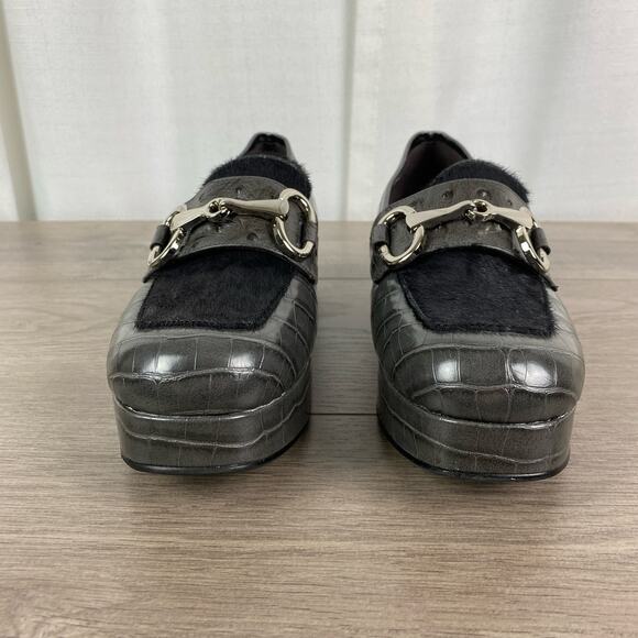 Jeffrey Campbell Black Croc Student Platform Horsebit Loafer Sz.8 - Picture 4 of 12